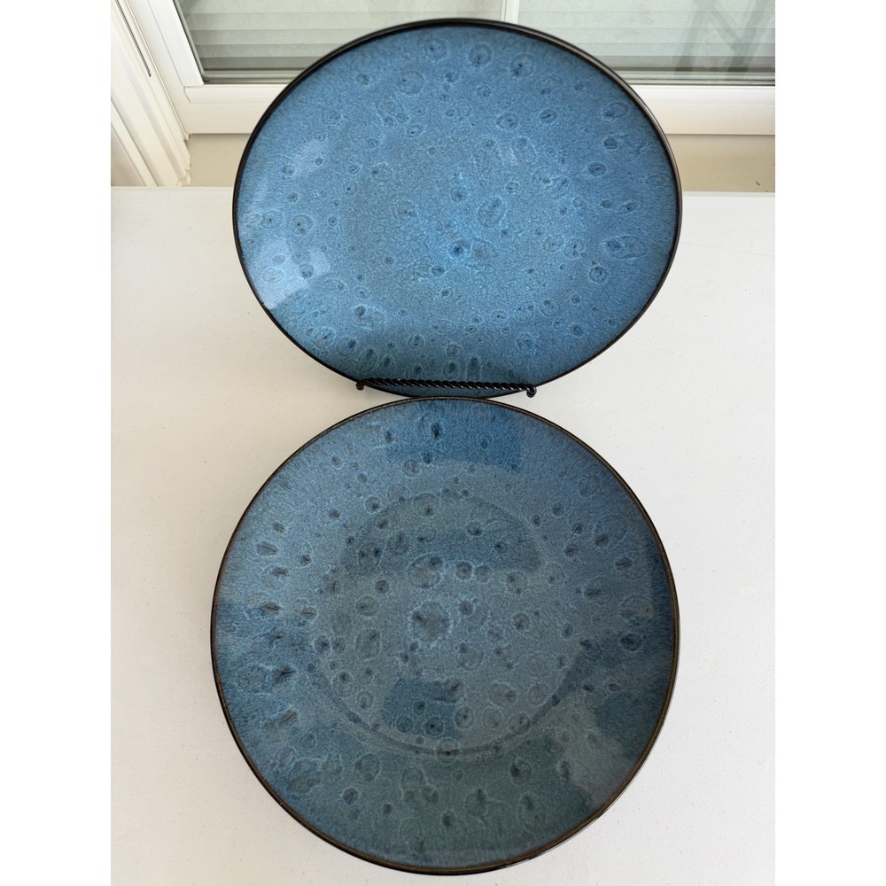 Vancasso Blue Speckled Stoneware Round Dinner Plates Microwave Safe (6)